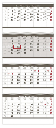Čtyřměsíční skládaný šedý - nástěnný kalendář 2021