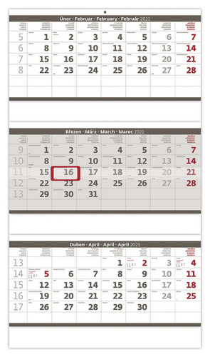 Tříměsíční skládaný šedý - nástěnný kalendář 2021