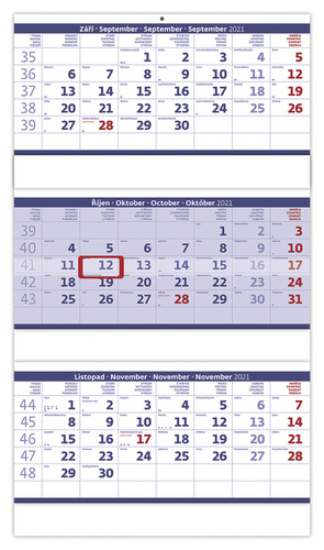 Tříměsíční skládaný modrý - nástěnný kalendář 2021