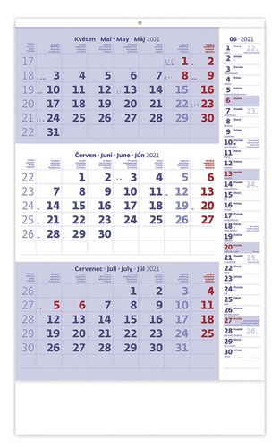 Tířměsíční modrý s poznámkami - nástěnný kalendář 2021