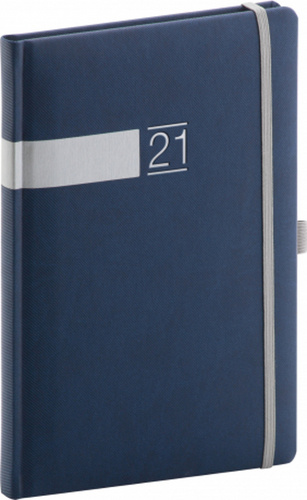 Týdenní diář Twill 2021, modrostříbrný, 15 × 21 cm