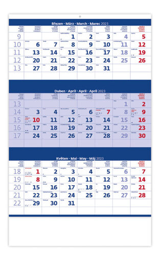 Tříměsíční modrý 2023 - nástěnný kalendář