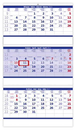 Tříměsíční skládaný modrý 2023 - nástěnný kalendář
