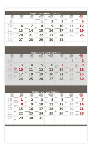Tříměsíční šedý 2023 - nástěnný kalendář
