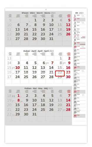 Tříměsíční šedý s poznámkami 2023 - nástěnný kalendář