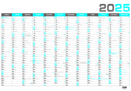 Roční kalendář 2025 B1 modrý - nástěnný kalendář