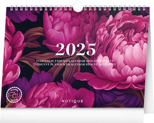 Týdenní plánovací kalendář Pivoňky 2025 - stolní kalendář