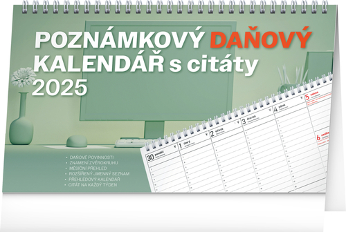 Poznámkový daňový kalendář 2025 s citáty - stolní kalendář