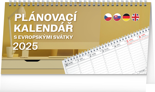 Plánovací kalendář 2025 s evropskými svátky - stolní kalendář