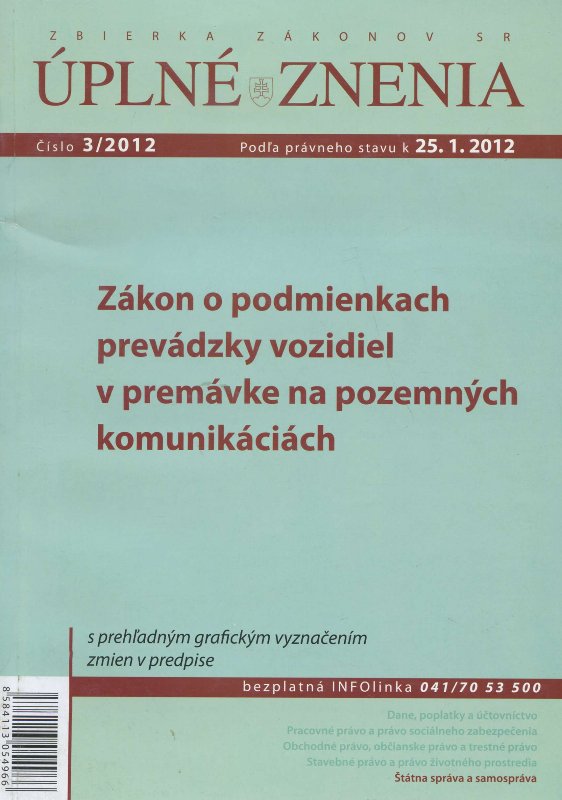 UZZ 3/2012 Zákon o podmienkach prevádzky vozidiel