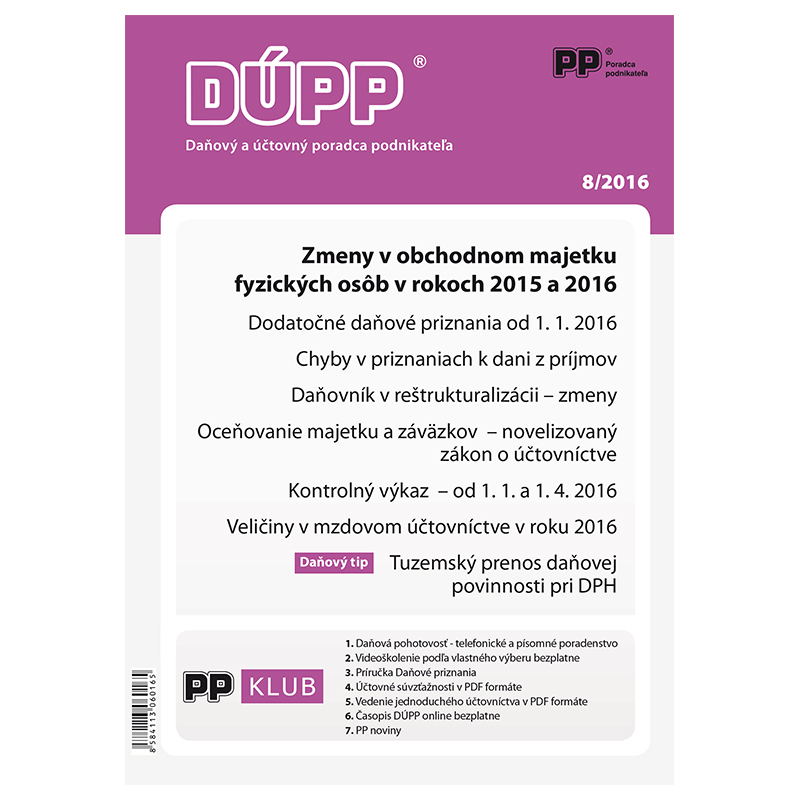 DUPP 8/2016 Zmeny v obchodnom majetku fyzických osôb v rokoch 2015 a 2016