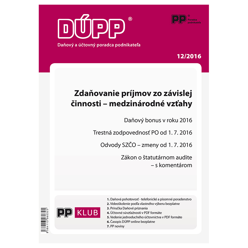 DUPP 12/2016 Zdaňovanie príjmov zo závislej činnosti - medzinárodné vzťahy
