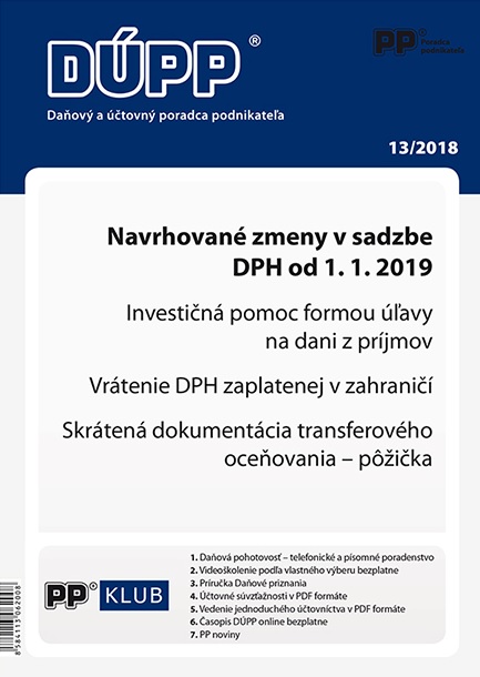 DUPP 13/2018 Navrhované zmeny v sadzbe DPH od 1. 1. 2019