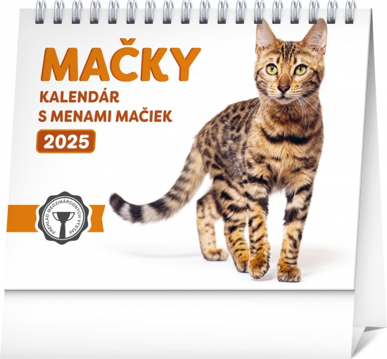 Stolový kalendár Mačky – s menami mačiek 2025, 16,5 × 13 cm